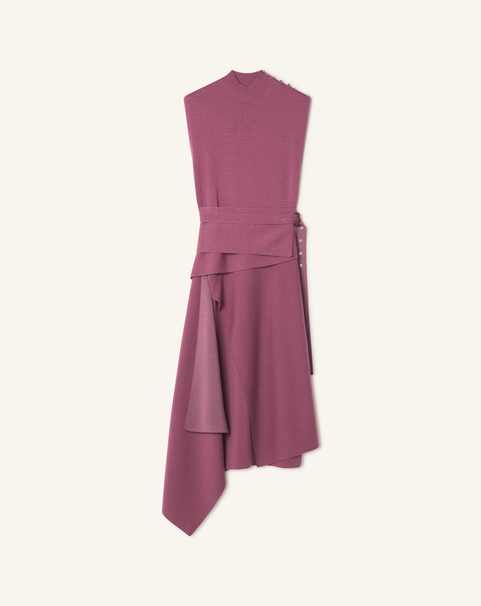 DRAPED HIGH COLLAR DRESS IN WOOL