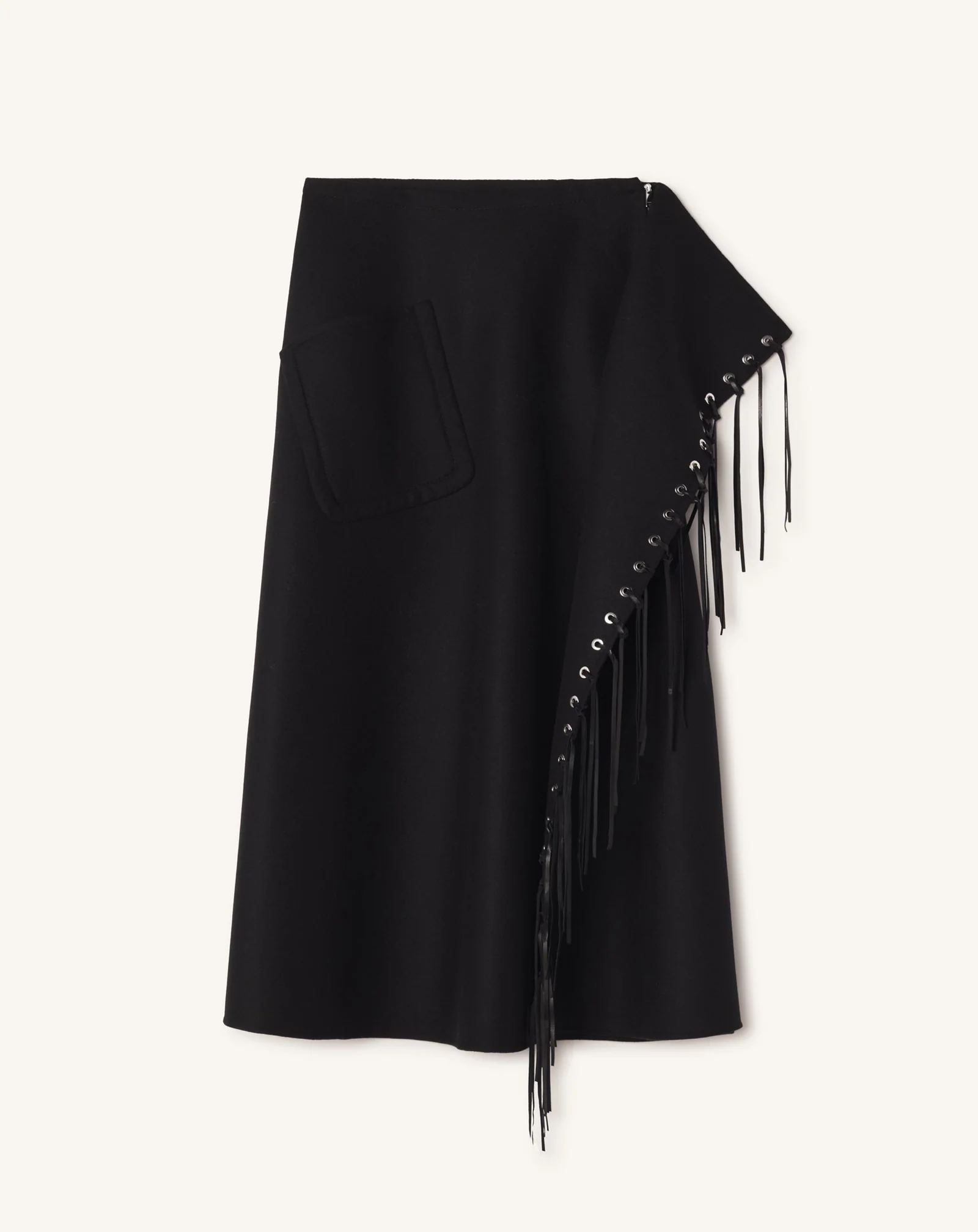 FRINGED SKIRT IN DOUBLE-FACED CASHMERE WOOL