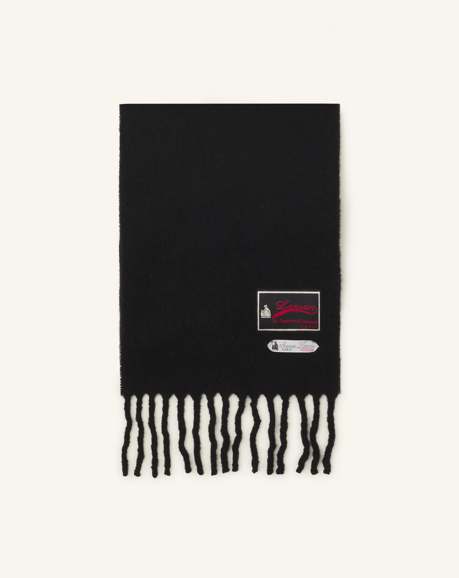 FRINGED WOOL SCARF WITH 22 FAUBOURG LABEL