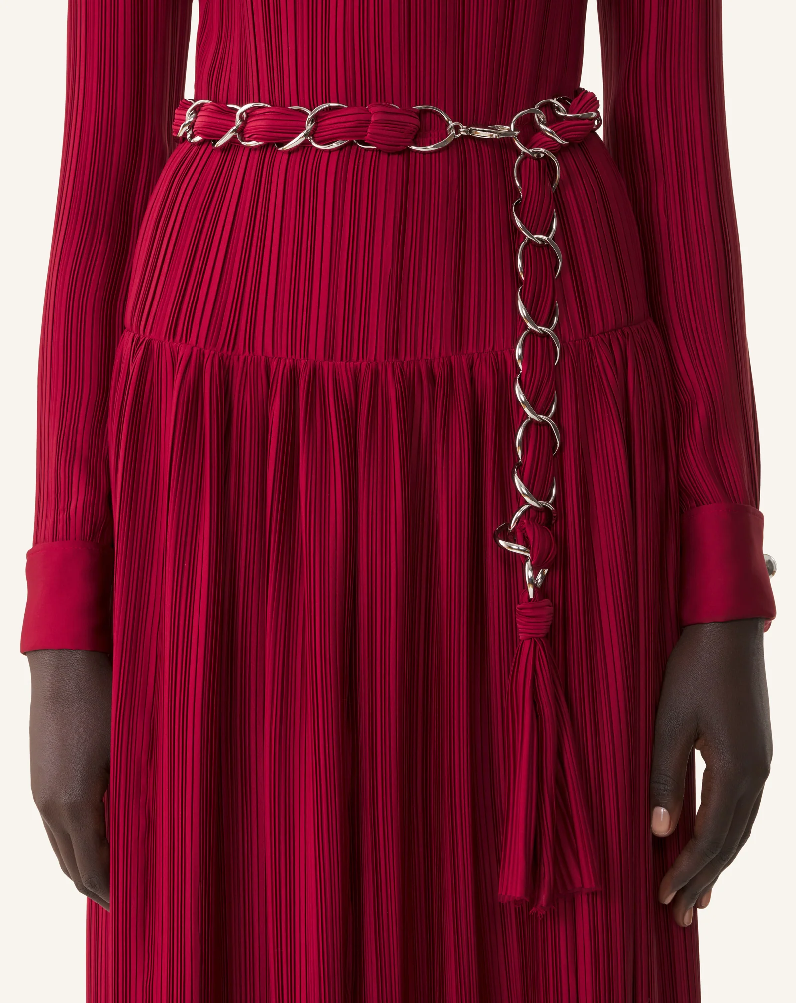LONG PLEATED CHARMEUSE DRESS - Image 5