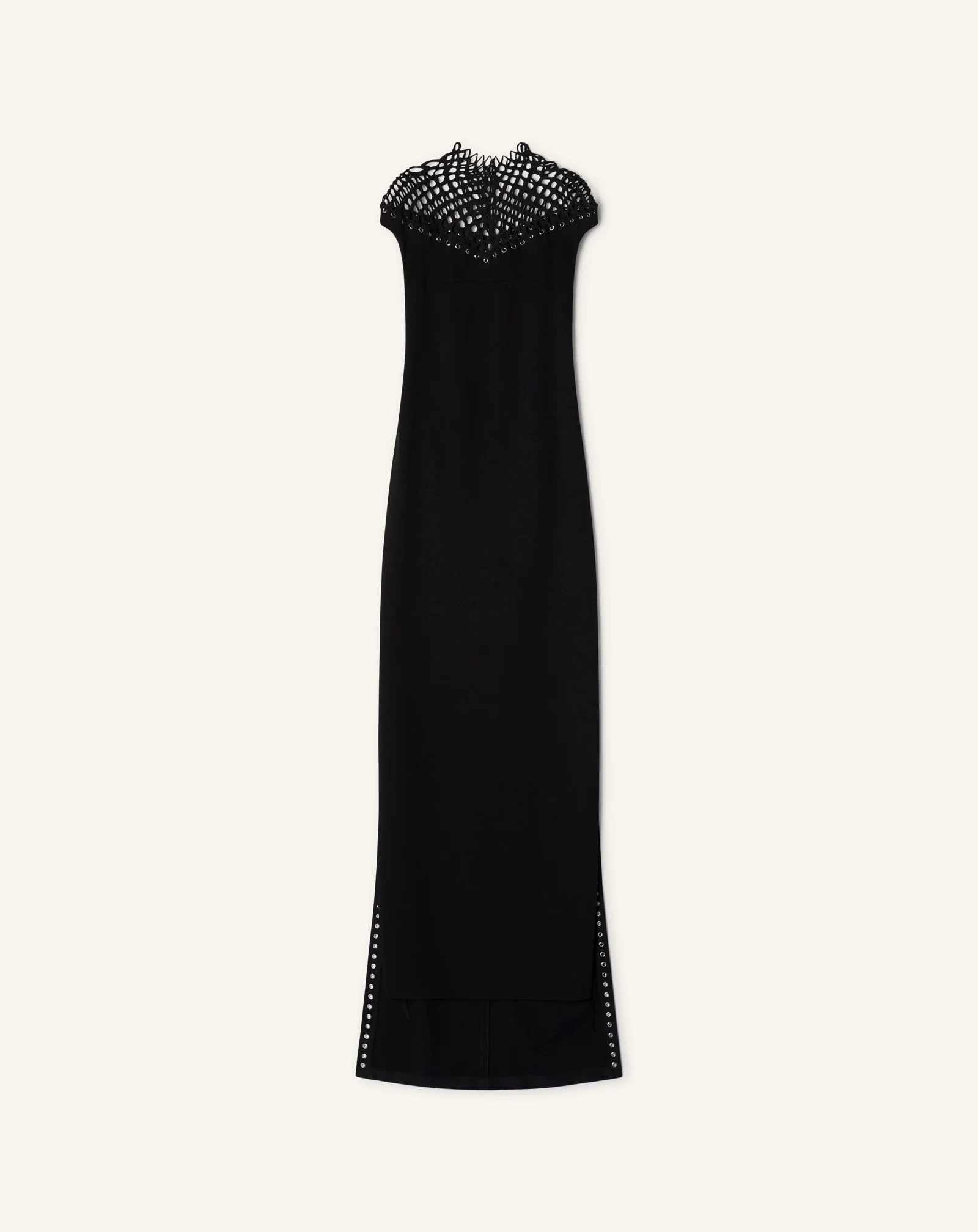 LONG VISCOSE DRESS WITH MESH DETAIL