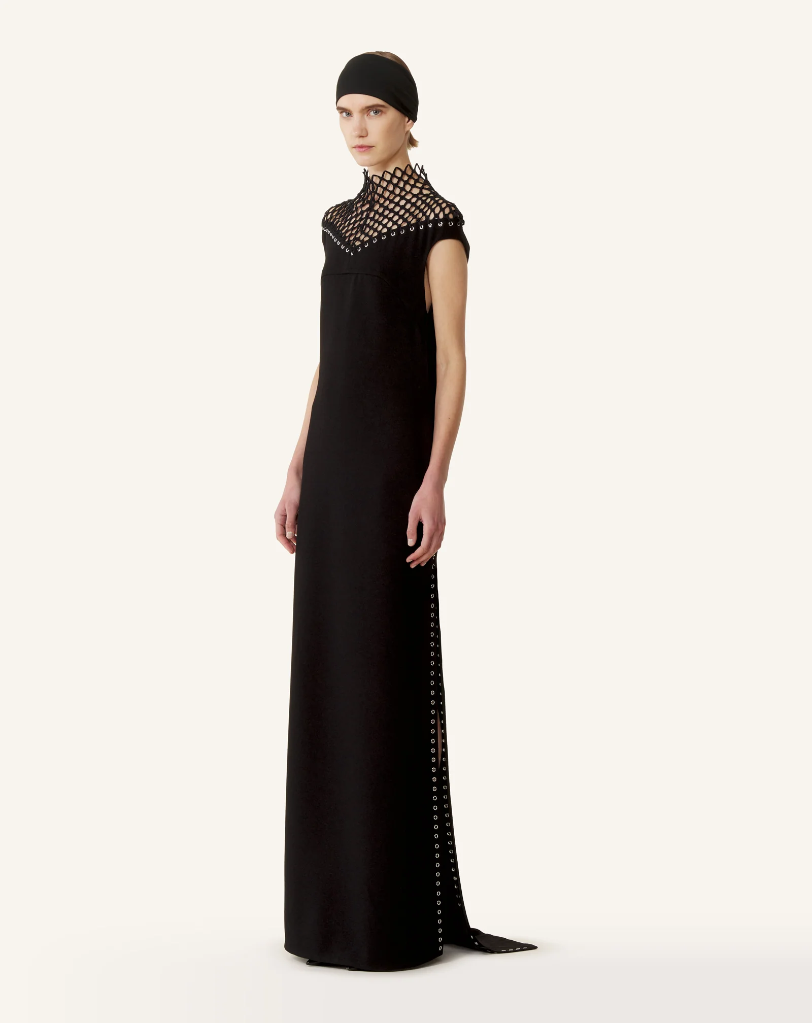 LONG VISCOSE DRESS WITH MESH DETAIL - Image 4