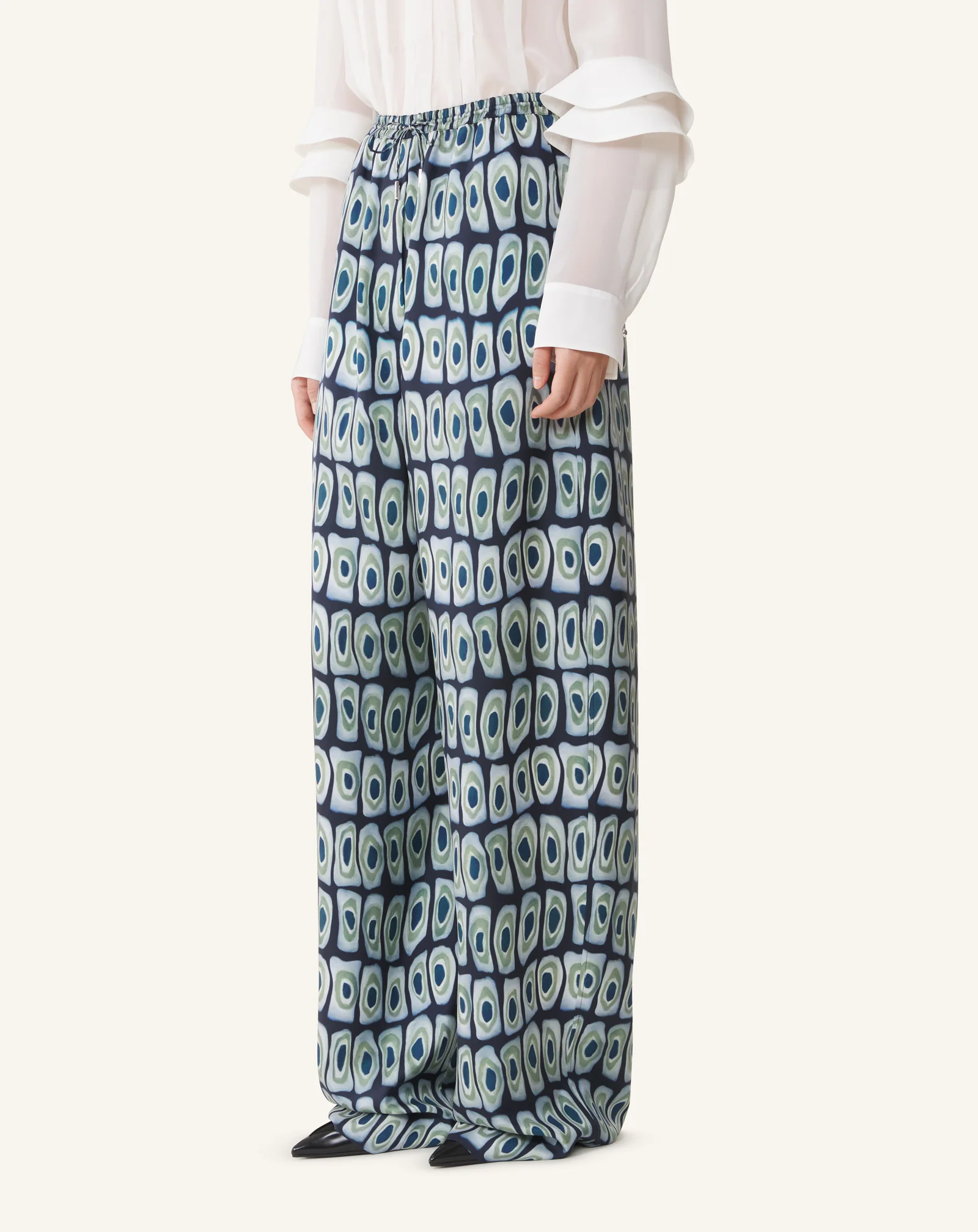 PRINTED WIDE-LEG SILK PANTS - Image 4