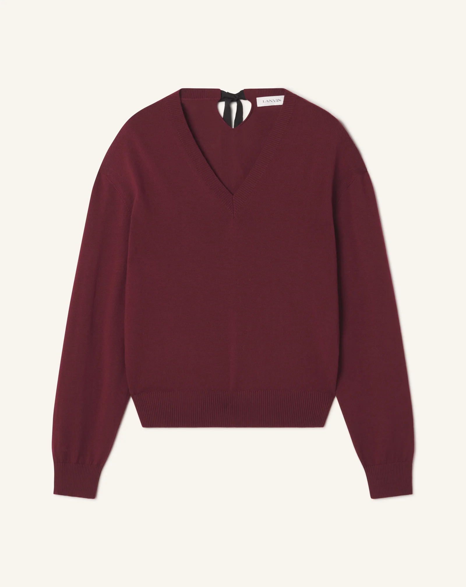 V-NECK MERINO SWEATER WITH GROSGRAIN DETAIL